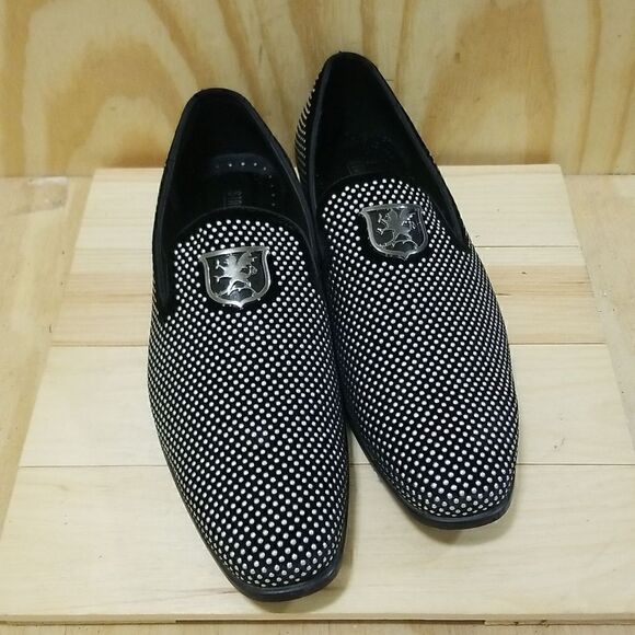 Men\'s Stacy Adams Swagger Studded Black/Silver Slip On Dress Shoes size 14 main image 8